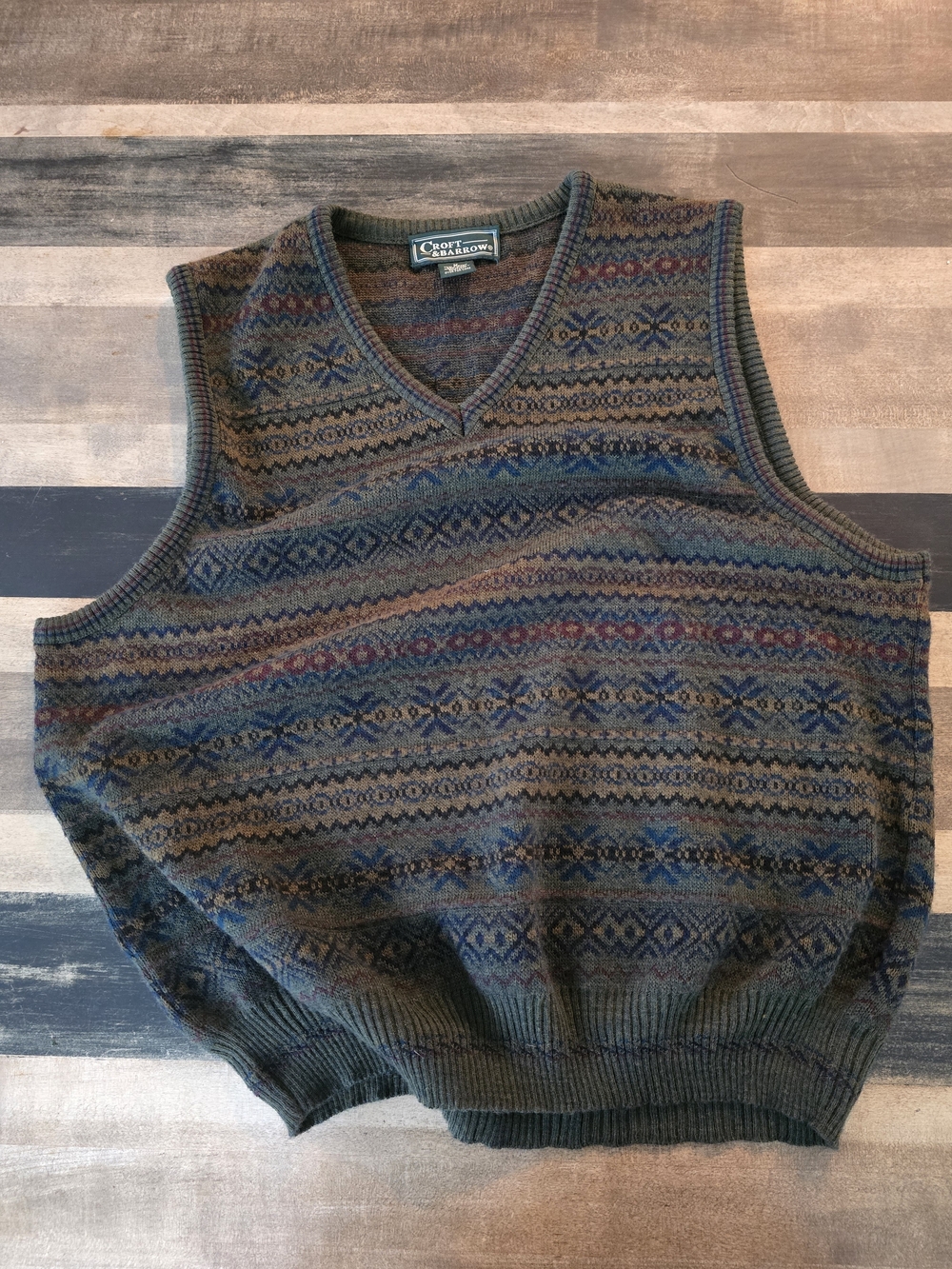 croft & barrow Olive Multi-Pattern V-Neck Sweater Vest